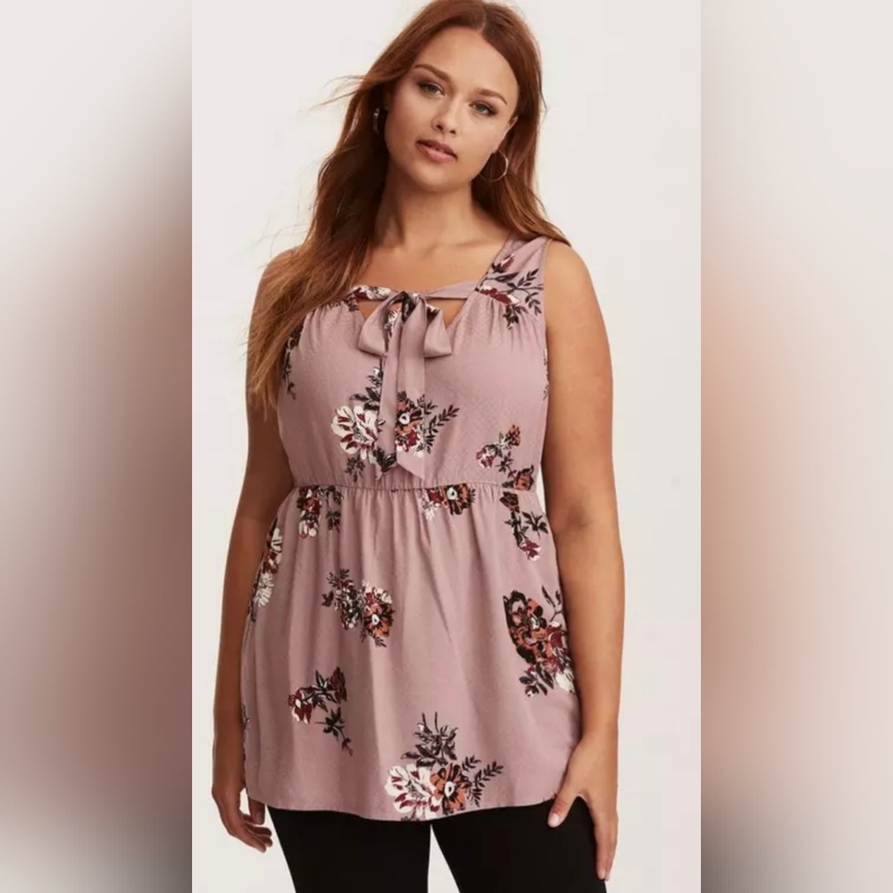 NWOT Torrid Mauve Floral Print Tie Neck Peplum Tank Top 1X 14 16